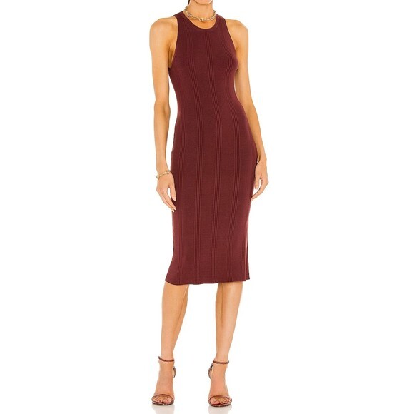 NEW! L'Agence Shelby Bodycon Dress Knit Stretch Sleeveless Burgundy Midi XS - Picture 2 of 10